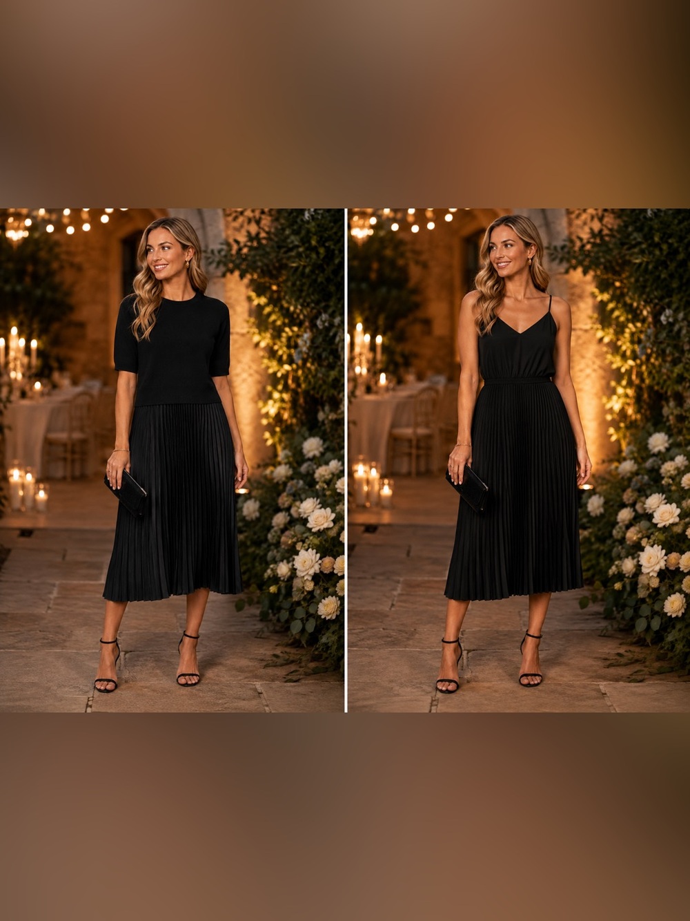 CeCe Two-Piece Black Pleated Midi Dress with Sweater MSRP $139